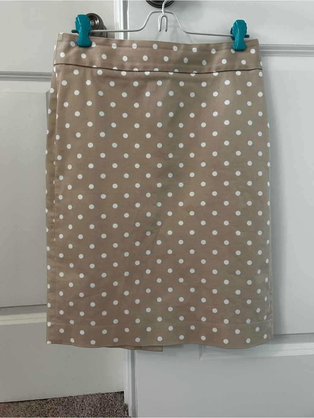 J. Crew Beige Pencil Skirt with White Polka Dots